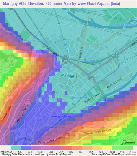 Elevation of Martigny-Ville,Switzerland Elevation Map, Topography, Contour