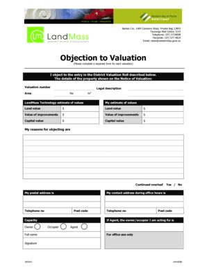 Fillable Online Objection To Valuation Form Ozone Document Number