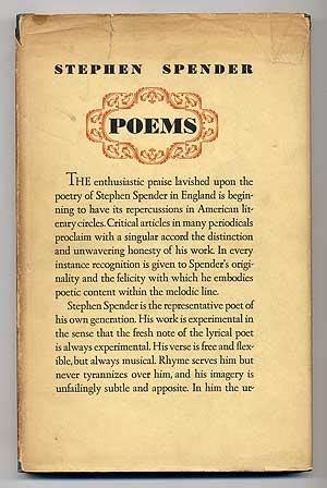 Poems by Stephen Spender by SPENDER, Stephen: Near Fine Hardcover (1934 ...