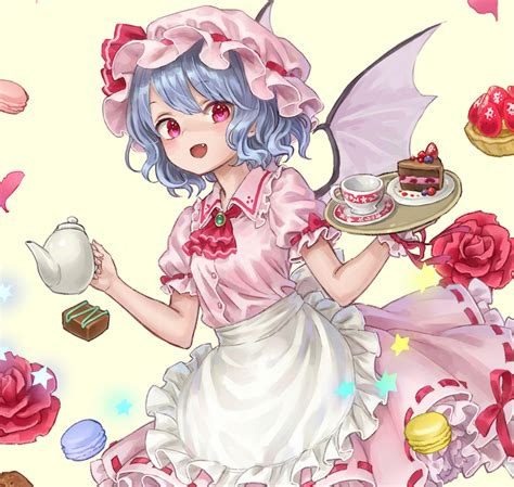 Safebooru 1girl Ama Tou Apron Ascot Bangs Bat Wings Blue Hair Broom