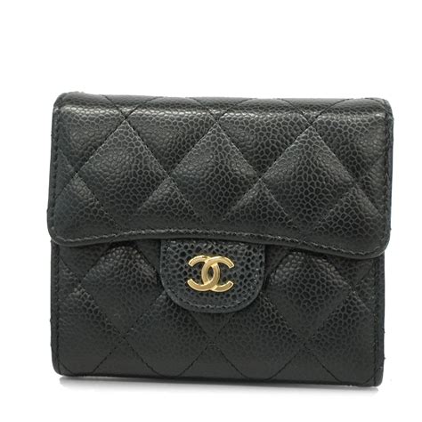 Chanel Auth Chanel Matelasse Tri Fold Wallet Gold Metal Fittings Caviar