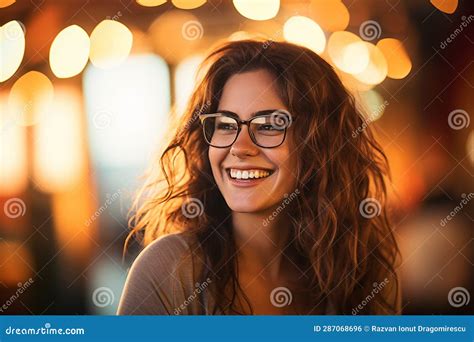 Radiant Elegance Captivating Smile Of A Young Woman Wearing Glasses