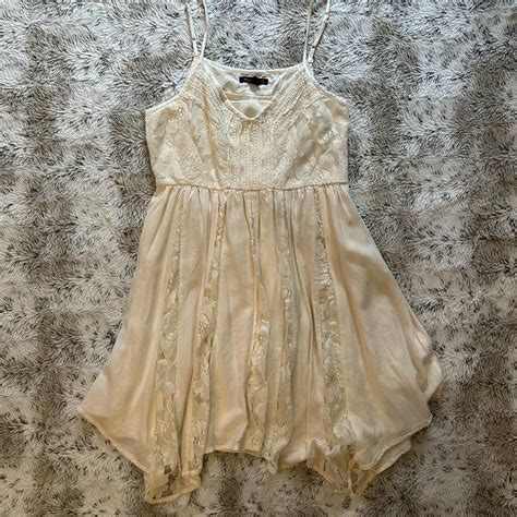 American Eagle Outfitters Women's Cream Dress | Depop