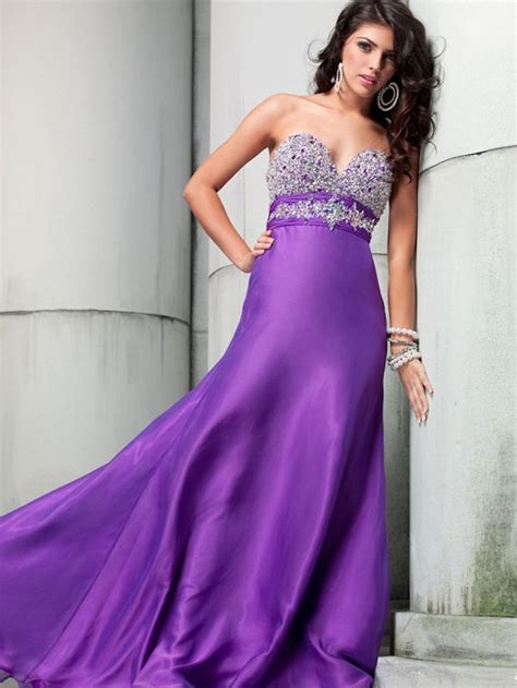 Sumptuous Sweetheart Rhinestone Embellished Purple Silky Satin Floor