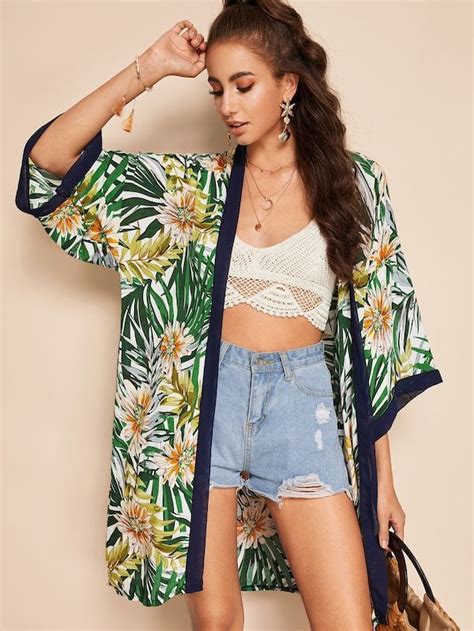 Kimono avec imprimé tropical SHEIN Cover Beachwear Beachwear For