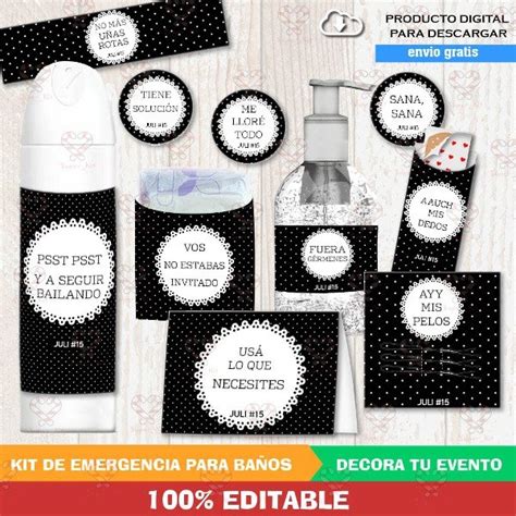 Kit Emergencia SOS para Baños Puntos Blanco y Negro Editable Super