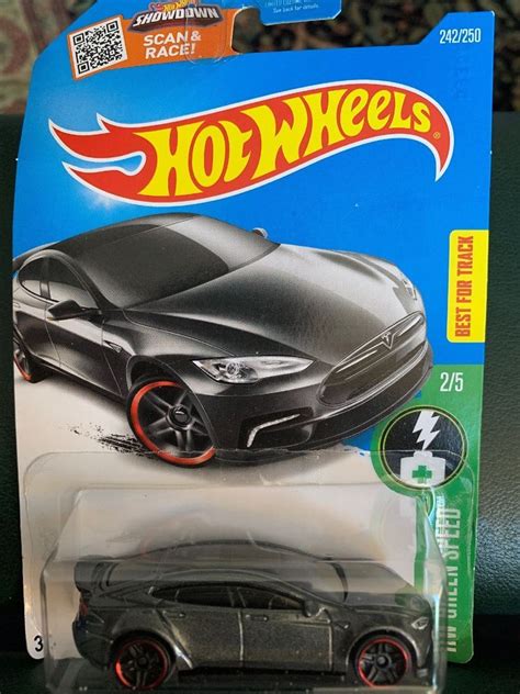 Hot Wheels Tesla Model S Gray Hw Green Speed Electric Car Red Line