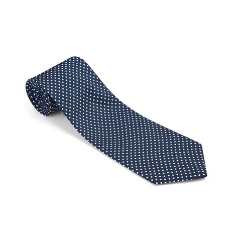 Printed Silk Tie Navy Blue With White Polka Dots Dege And Skinner