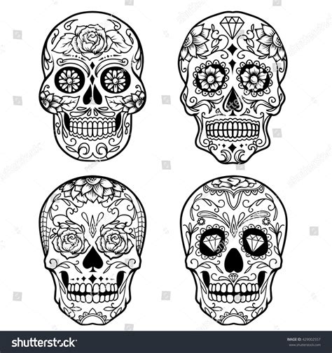 Day Dead Sugar Skull Outline Tattoo Stock Vector (Royalty Free) 429002557 | Shutterstock