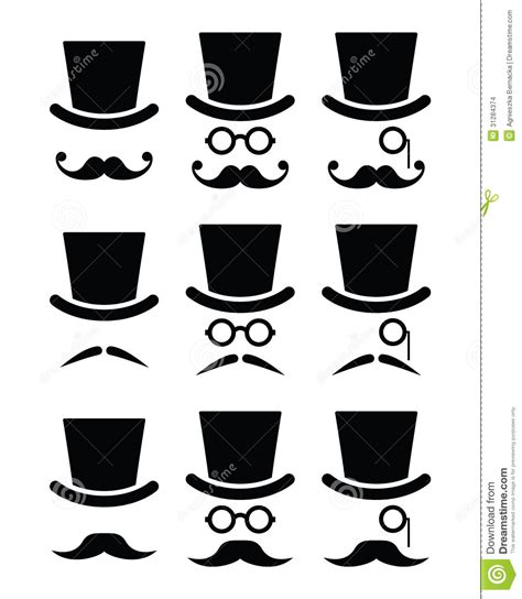 Mustache Or Moustache With Hat And Glasses Icons Set Stock Illustration Illustration Of