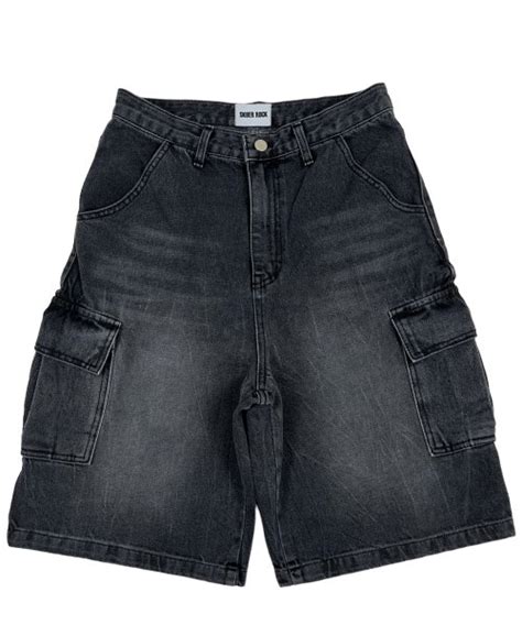 MUSINSA SK8ER ROCK Crinkle Washing Cargo Denim Shorts Black