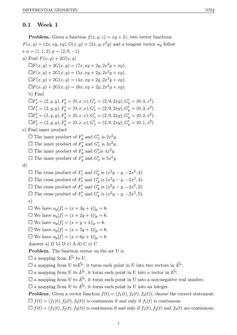 Hhvp Tn 0 Week 1 Problem Given A Function F X Y Z Xy 2z Two Vector Functions F X Y