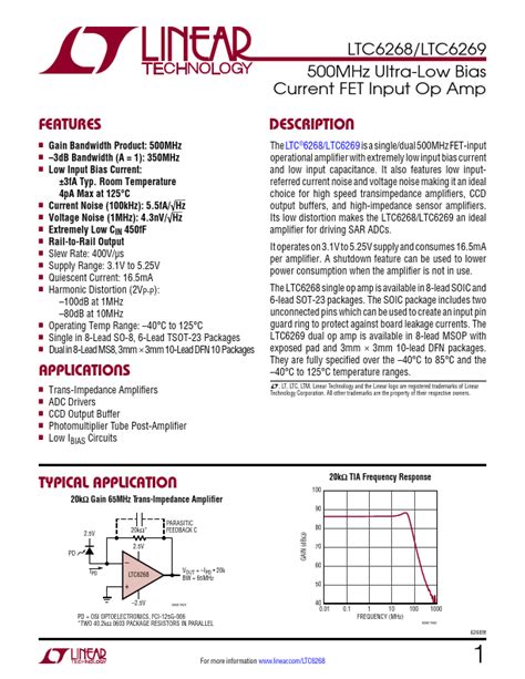 Ltc Datasheet Mhz Ultra Low Bias Current Fet Input Op