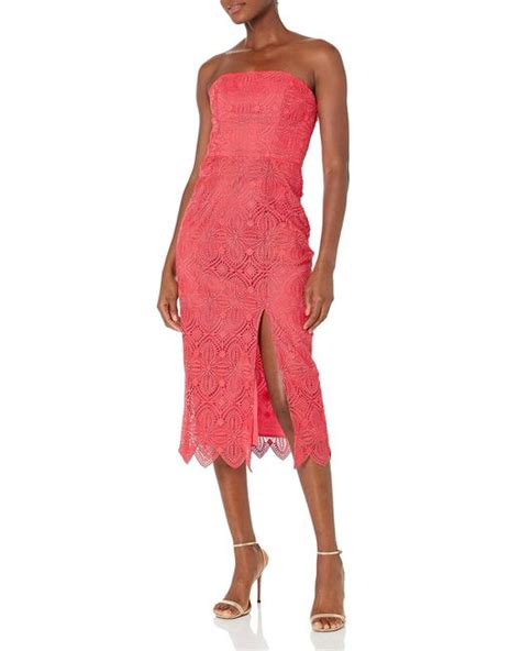 Trina Turk Lace Strapless Midi Dress In Red Lyst