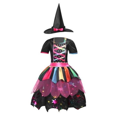 Inlzdz Robe Sorcière Fille Enfant Halloween Costume Sorcière Avec