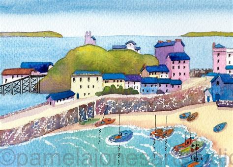 Watercolour Print Tenby Pembrokeshire West Wales Ins X Ins