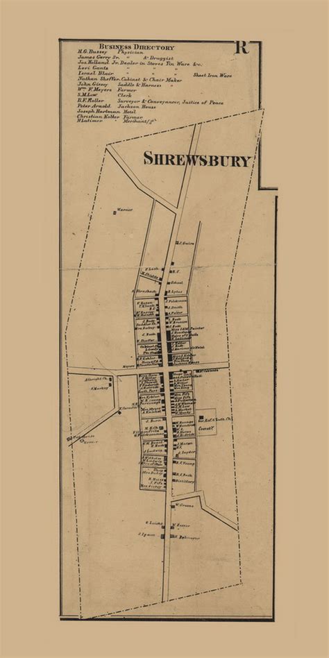 Shrewsbury Village Pennsylvania 1860 Old Town Map Custom Print York Co Old Maps