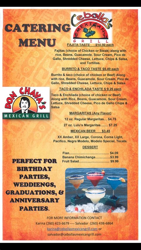 Catering Menu | Cebolla's Mexican Grill