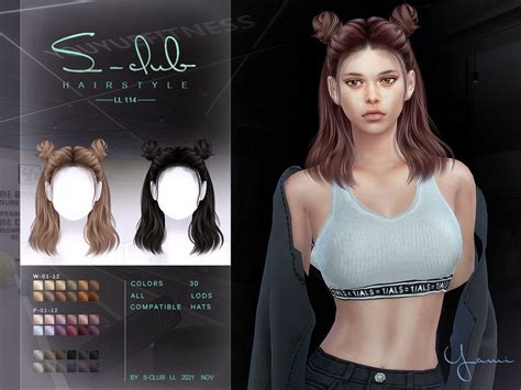 The Sims Resource Double Half Bun Hairstyle By S Club Sims 4 Curly