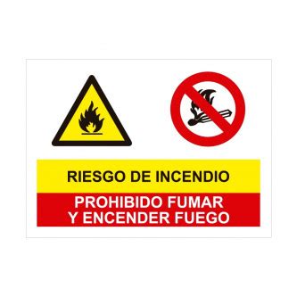 Riesgo de incendio prohibido fumar y encender fuego señales combinadas