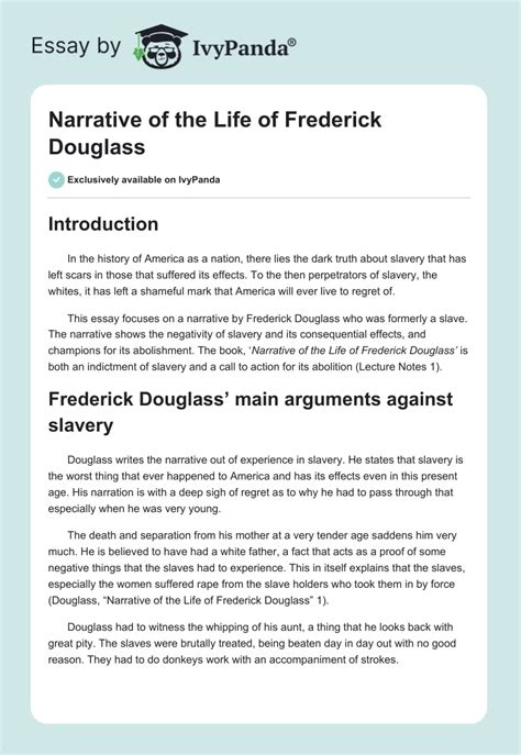 Narrative of the Life of Frederick Douglass - 1406 Words | Essay Example