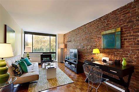 real exposed brick wall living room