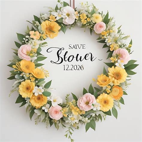 Premium Ai Image Yellow Pastel Floral Wreath Save The Date With