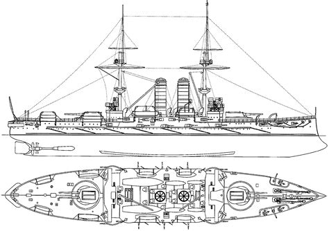 Japanese battleship Mikasa Blueprint - Download free blueprint for 3D modeling