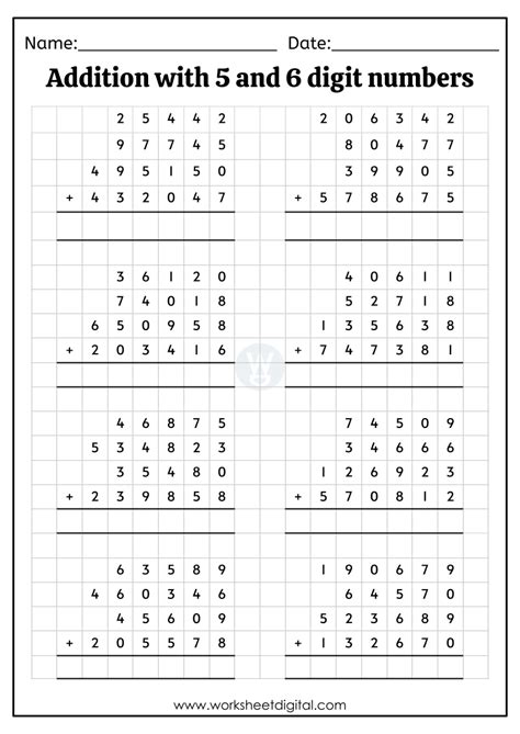 Addition Sums And Digit Worksheet Digital Worksheets Library