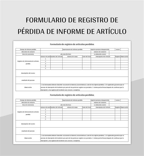 Plantilla De Formato Excel Formulario De Registro De Pérdida De Informe