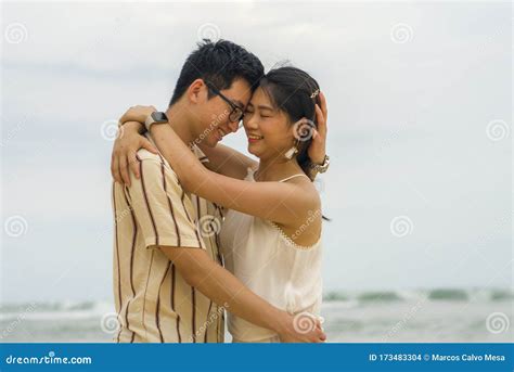 Sweet And Romantic Lifestyle Portrait Of Young Happy Asian Chinese