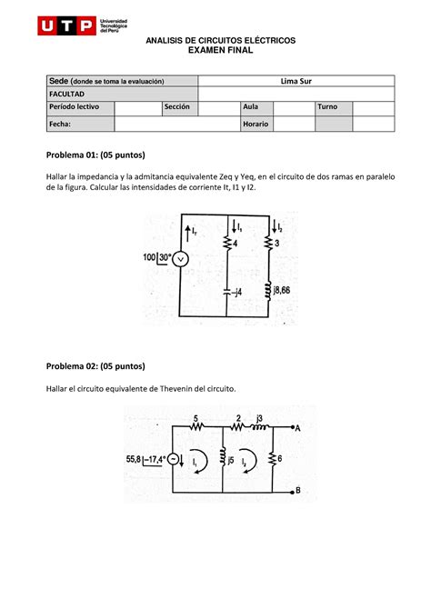 Examen Final 2022 Marzo ANALISIS DE CIRCUITOS ELÉCTRICOS EXAMEN FINAL