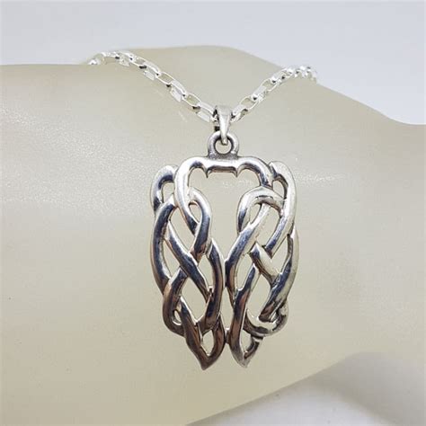 Sterling Silver Celtic Knots Wide Pendant On Silver Chain