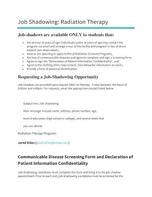 Fillable Online Medicine Uiowa Job Shadowing Radiation Therapy Fax