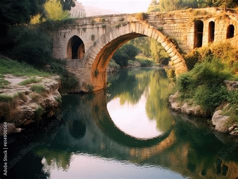 Roman bridge.arch bridge across the river. Monument of ancient Roman ...