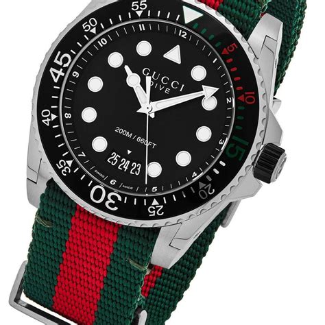 Gucci Dive 45mm Black Matte Dial Green Red Web Nylon Watch Ya136209a 731903385221 Ebay