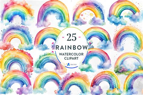 Watercolor Rainbow Sublimation Clipart Graphic By Aspect Studio