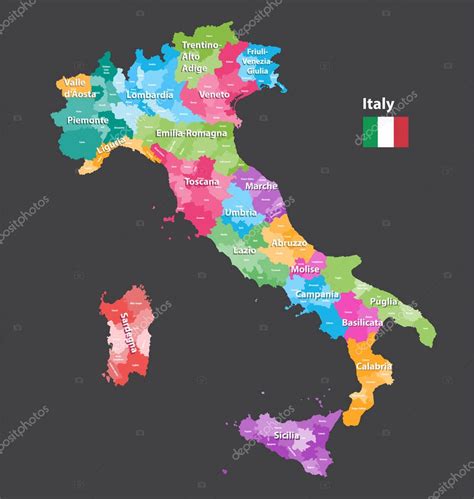 Vector Italia Provincias Mapa Coloreado Por Regiones Todas Las Capas