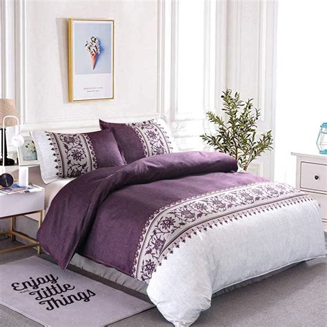 Purple Duvet Cover Set Super King 3 Pieces Reversible Boho Purple