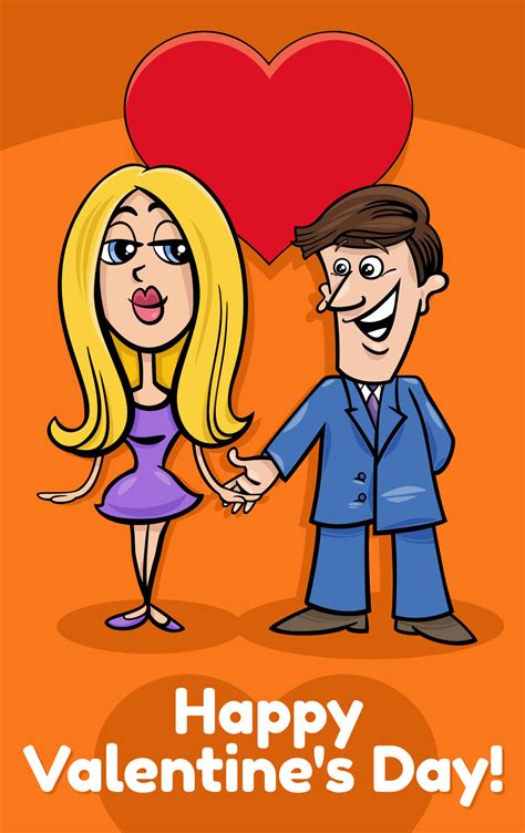 valentine card with funny cartoon couple in love 17360154 Vector Art at ...