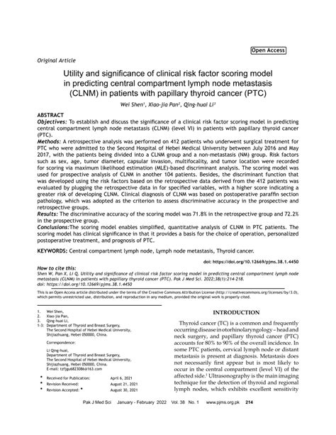 PDF Utility And Significance Of Clinical Risk Factor Scoring Model In