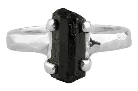 Anillo De Cristal De Turmalina Negra En Plata De Ley Env O Gratis