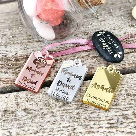 Lot De Tiquettes Drag Es En Plexi Miroir Or Argent Ou Rose Gold Pas