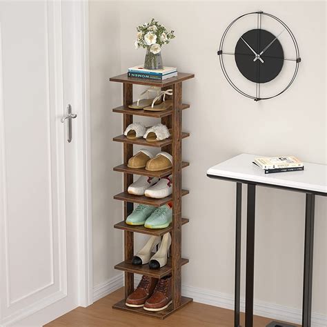 Vertical Shoe Rack 8 Tiers Wooden Shoe Shelf Narrow Shoe Etsy