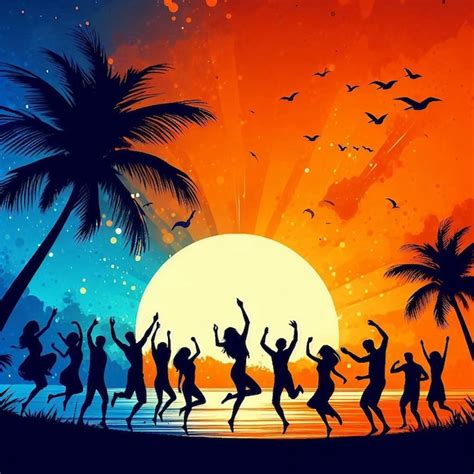 Premium Photo Vibrant Beach Silhouette Scene Dancing Celebrating At