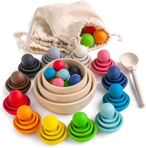 Colors And Sizes Montessori Toy Wooden Sorter Game 36 Balls Age 1