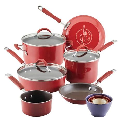 Rachael Ray Cucina 14 Piece Aluminum Nonstick Cookware Set In Cranberry