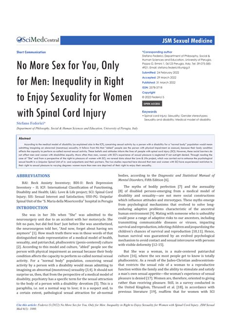 Pdf No More Sex For You Only For Men Inequality In Right To Enjoy