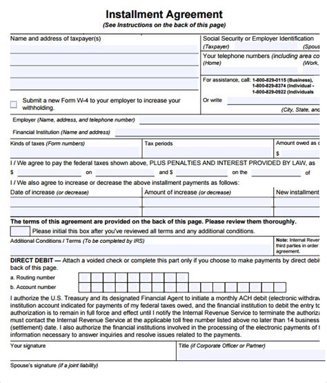 Free Sample Installment Agreement Templates In Pdf Ms Word