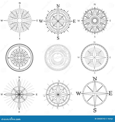 Set Illustration Of Artistic Compass Stock Vector Illustration Of